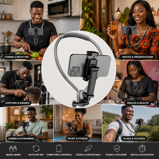 Support de cou MAINS LIBRES ajustable 360° pour Smartphone